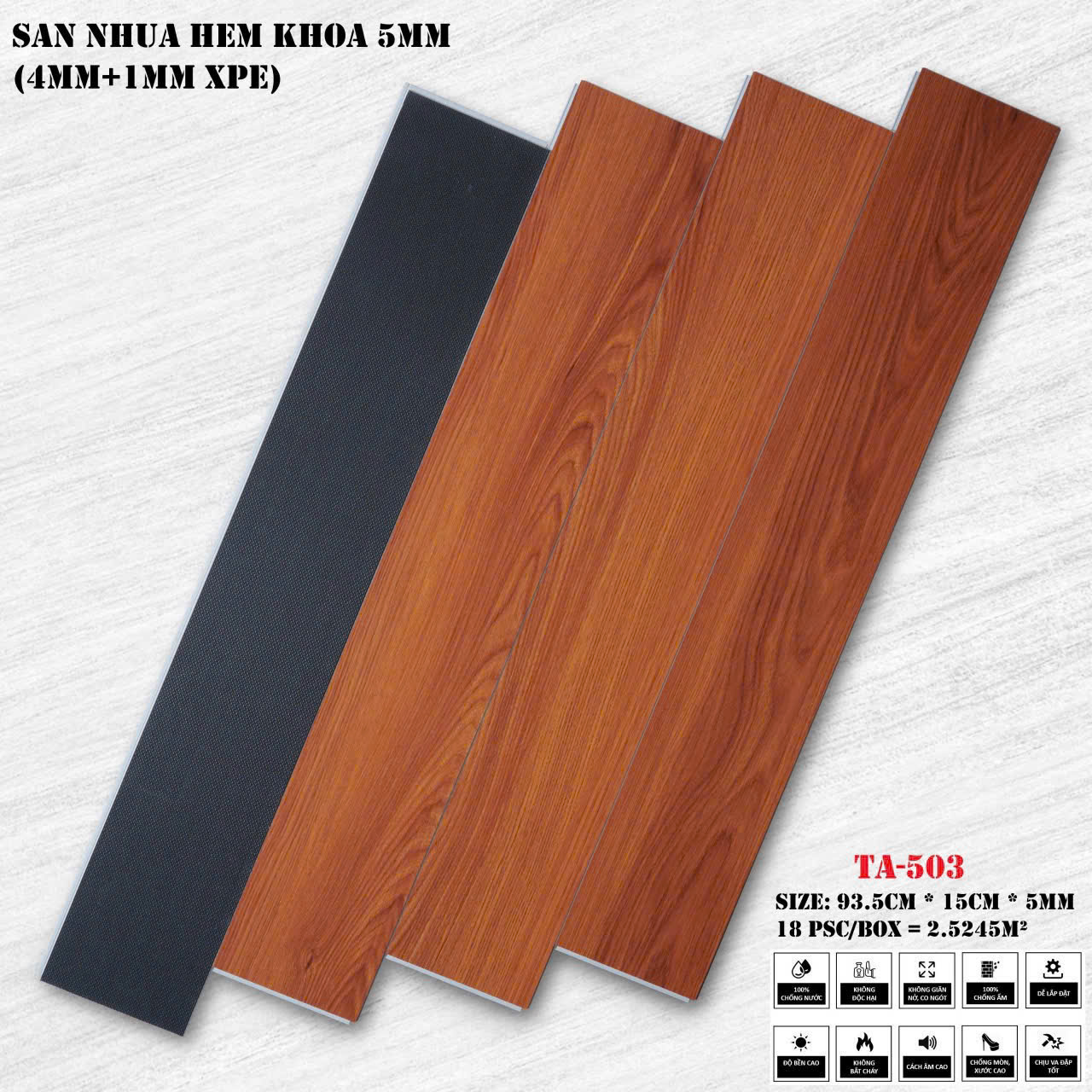 Sàn Nhựa Hèm Khóa Giả Gỗ 4MM+1MM XPE TA-503