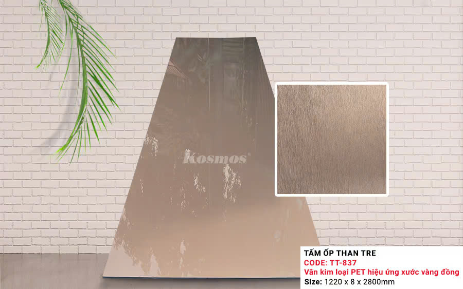 Tấm Ốp Than Tre Kosmos Vân Kim Loại Vàng Đồng TT-837 PET