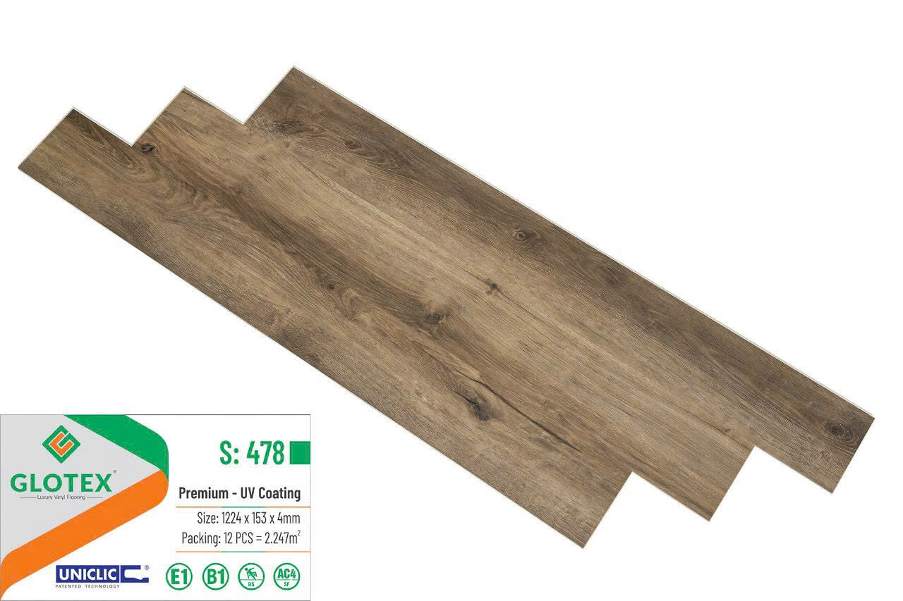 Sàn Nhựa Hèm Khóa Giả Gỗ 4MM Glotex-478