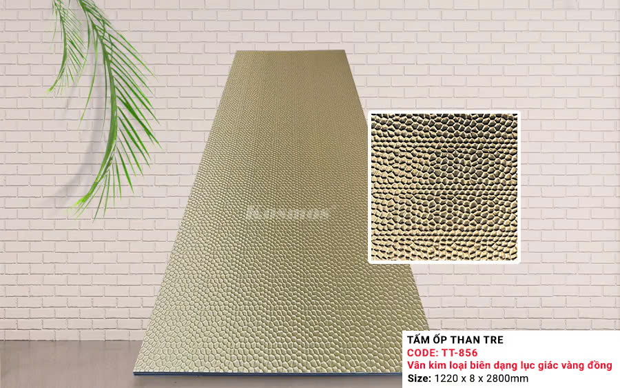 Tấm Ốp Than Tre Kosmos Vân Kim Loại Lục Giác Vàng Đồng TT-856