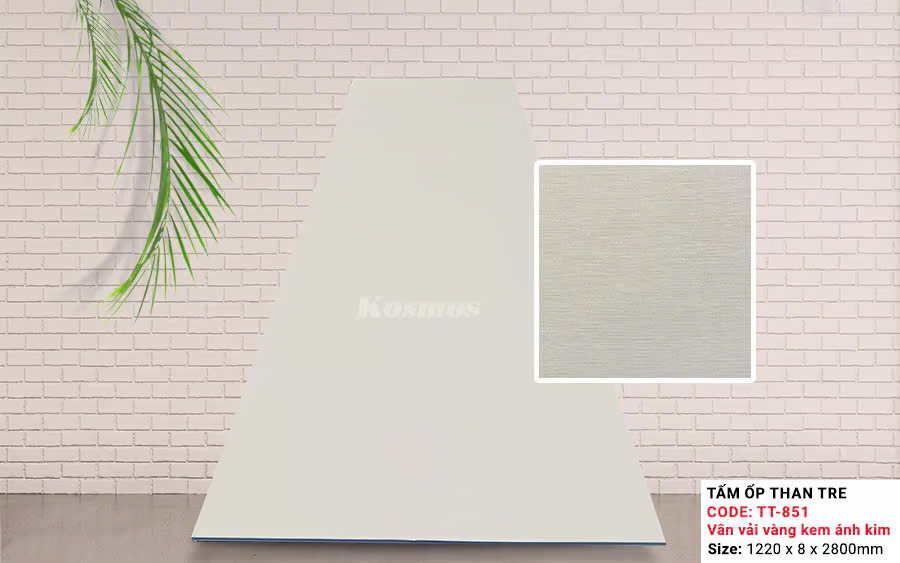 Tấm Ốp Than Tre Kosmos Vân Vải Canvas Vàng Kem Ánh Kim TT-851