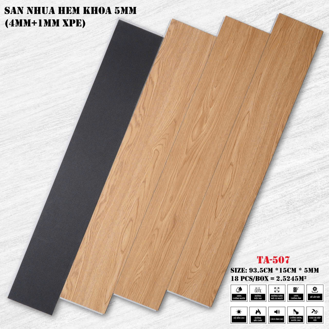Sàn Nhựa Hèm Khóa Giả Gỗ 4MM+1MM XPE TA-507