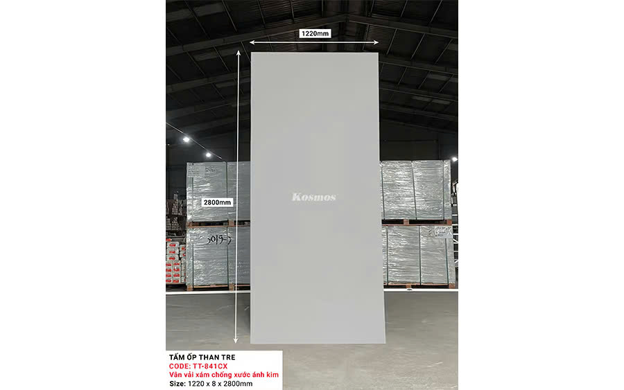 Tấm Ốp Than Tre Kosmos Vân Vải Xám Ánh Kim TT-841