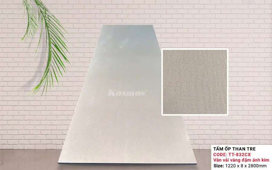 Tấm Ốp Than Tre Kosmos Vân Vải Vàng Ánh Kim TT-832