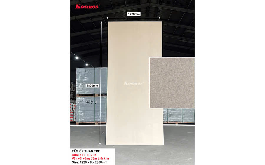 Tấm Ốp Than Tre Kosmos Vân Vải Vàng Ánh Kim TT-832