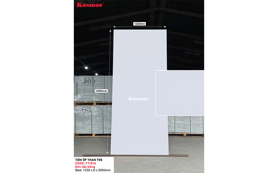 Tấm Ốp Than Tre Kosmos Vân Đơn Sắc Trắng TT-816