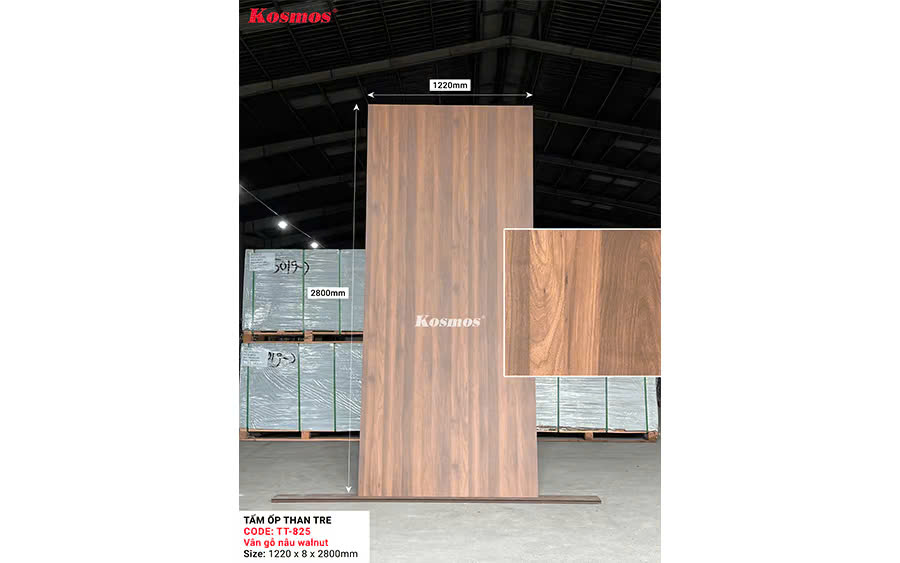 Tấm Ốp Than Tre Kosmos Vân Gỗ Nâu Walnut TT-825