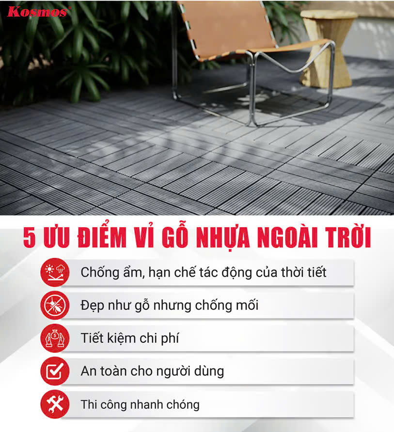 Vỉ Gỗ Nhựa Ngoài Trời Kosmos VSVI300-Copper Brown