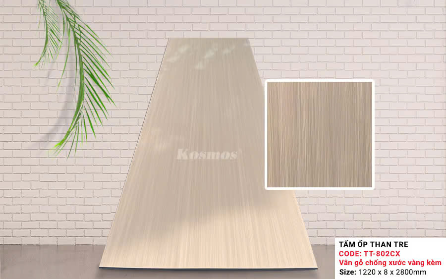 Tấm Ốp Than Tre Kosmos Vân Gỗ Vàng Kem TT-802CX