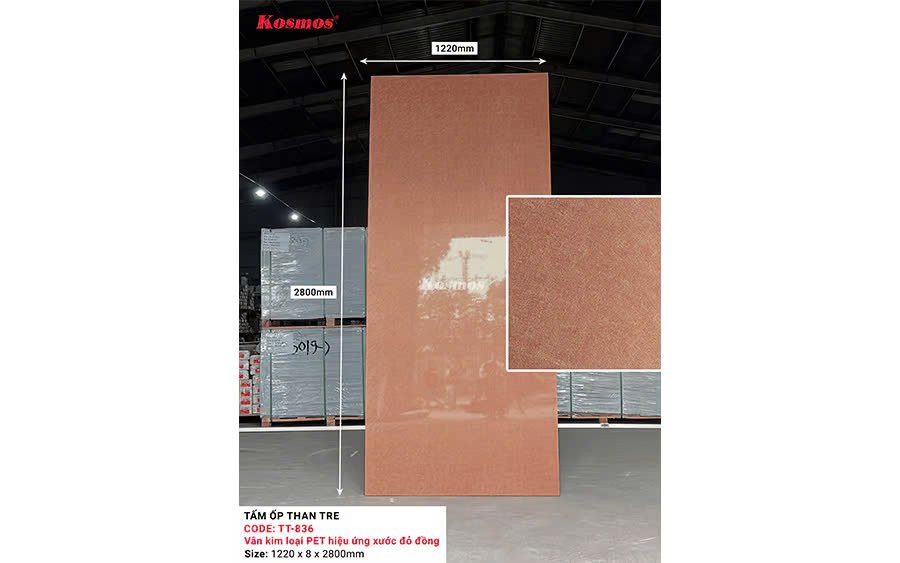 Tấm Ốp Than Tre Kosmos Vân Kim Loại Đỏ Đồng TT-836 PET