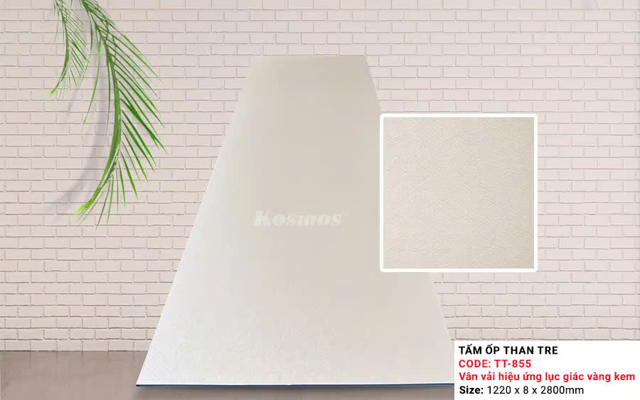 Tấm Ốp Than Tre Kosmos Vân Vải Vàng Kem TT-855